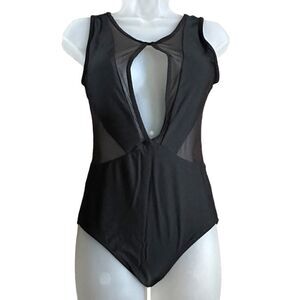 Pacsun One Piece Black Sheer Deep Neckline Bathingsuit
